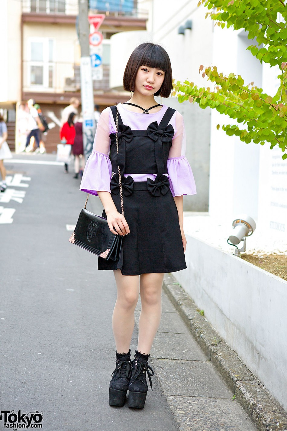 Romantic Standard Bow Dress, Sheer Top & Lace Platforms in Harajuku