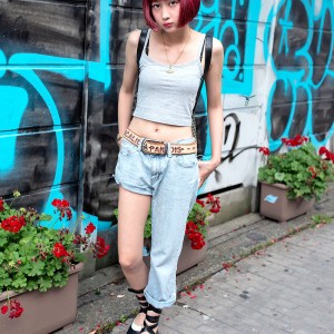 Jeans With One Leg Cutoff in Harajuku