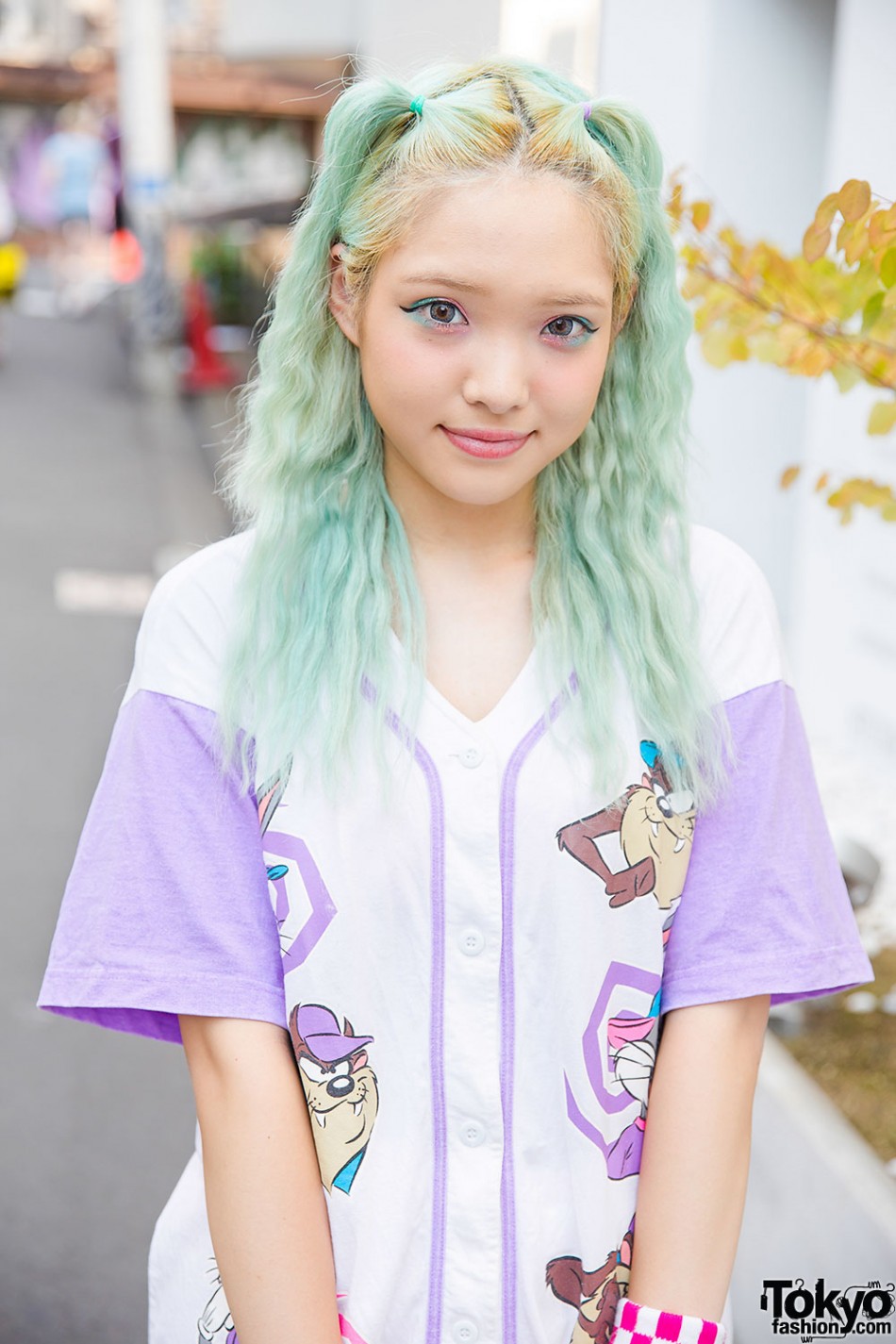 Green Haired Harajuku Girl W Looney Tunes Jersey Sheer