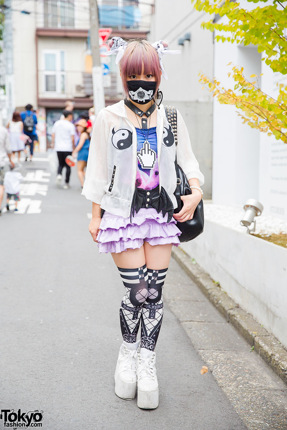 QissQill Designer w/ Lilac Hair, Winged Belt, Harness, Mask & Yin-Yang Bag in Harajuku