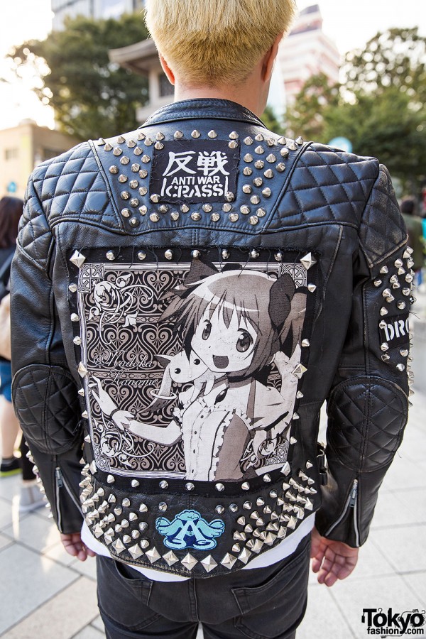 Punk-meets-Akihabara Leather Biker Jacket & Pink Dr. Martens in Harajuku