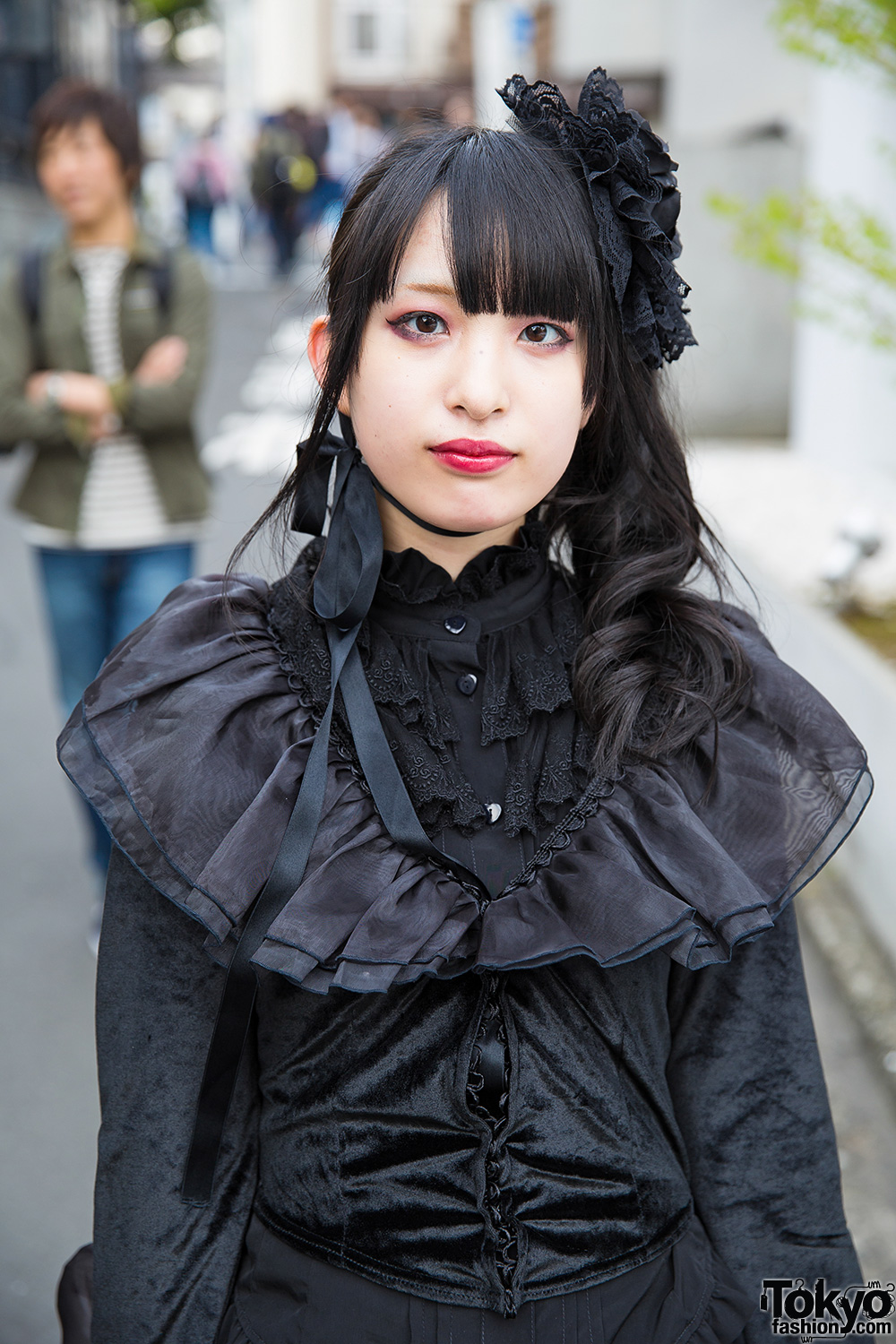 Goth Harajuku Girl in Innocent World Dress, Wings Handbag & Flower