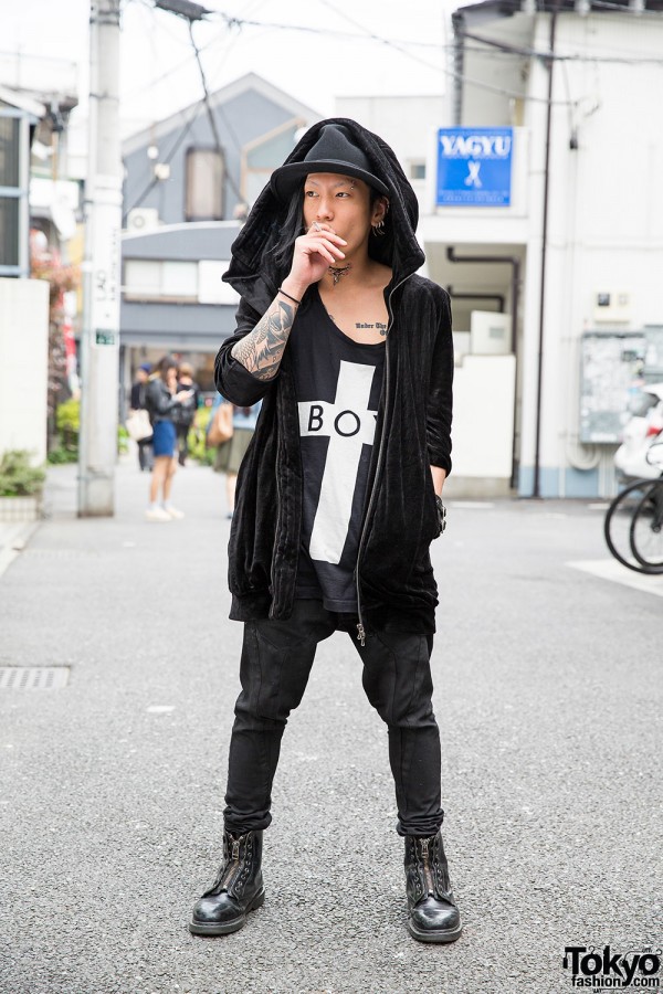 Harajuku Guy in All Black, Tattoos & Piercings