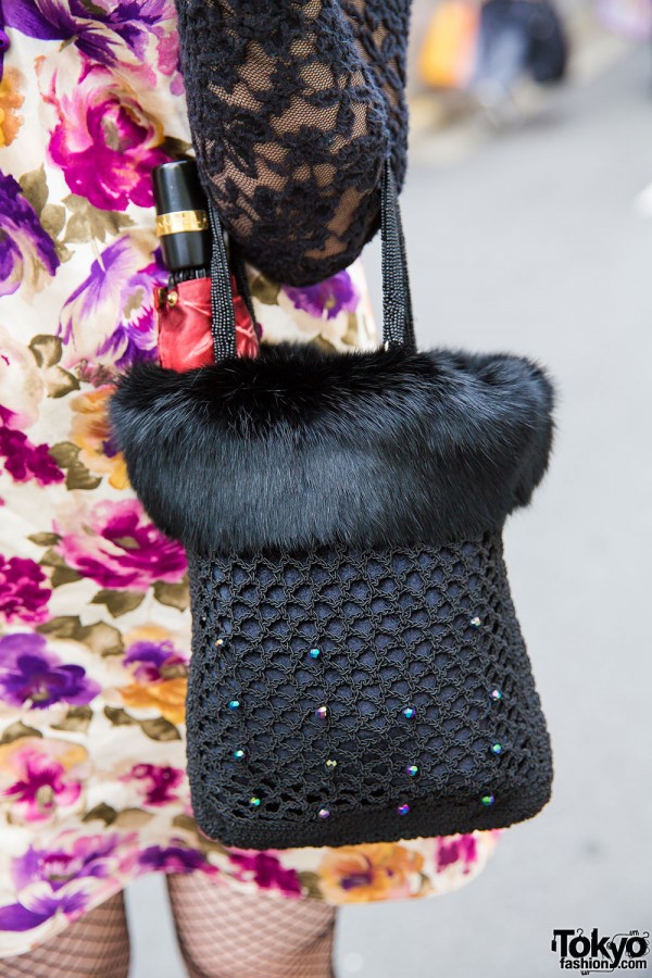 Michel Klein embroidered fur handbag