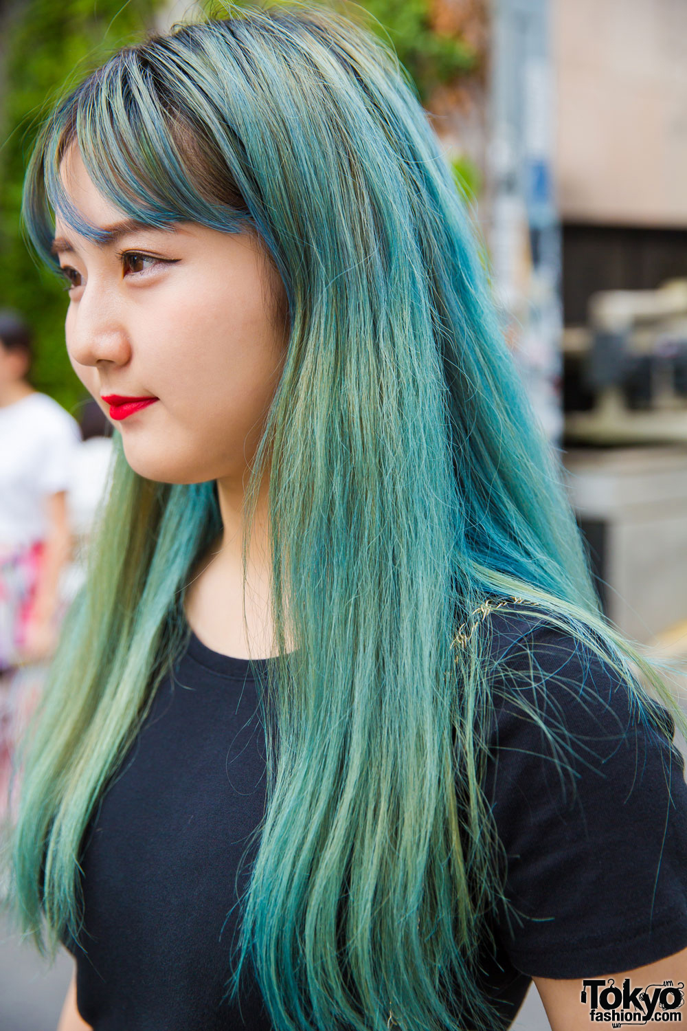 Green Haired Harajuku Girl In Pleated Plaid Skirt Never
