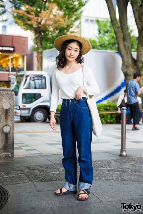 Vintage Japanese Street Style With Levi's, Straw Hat & Sandals