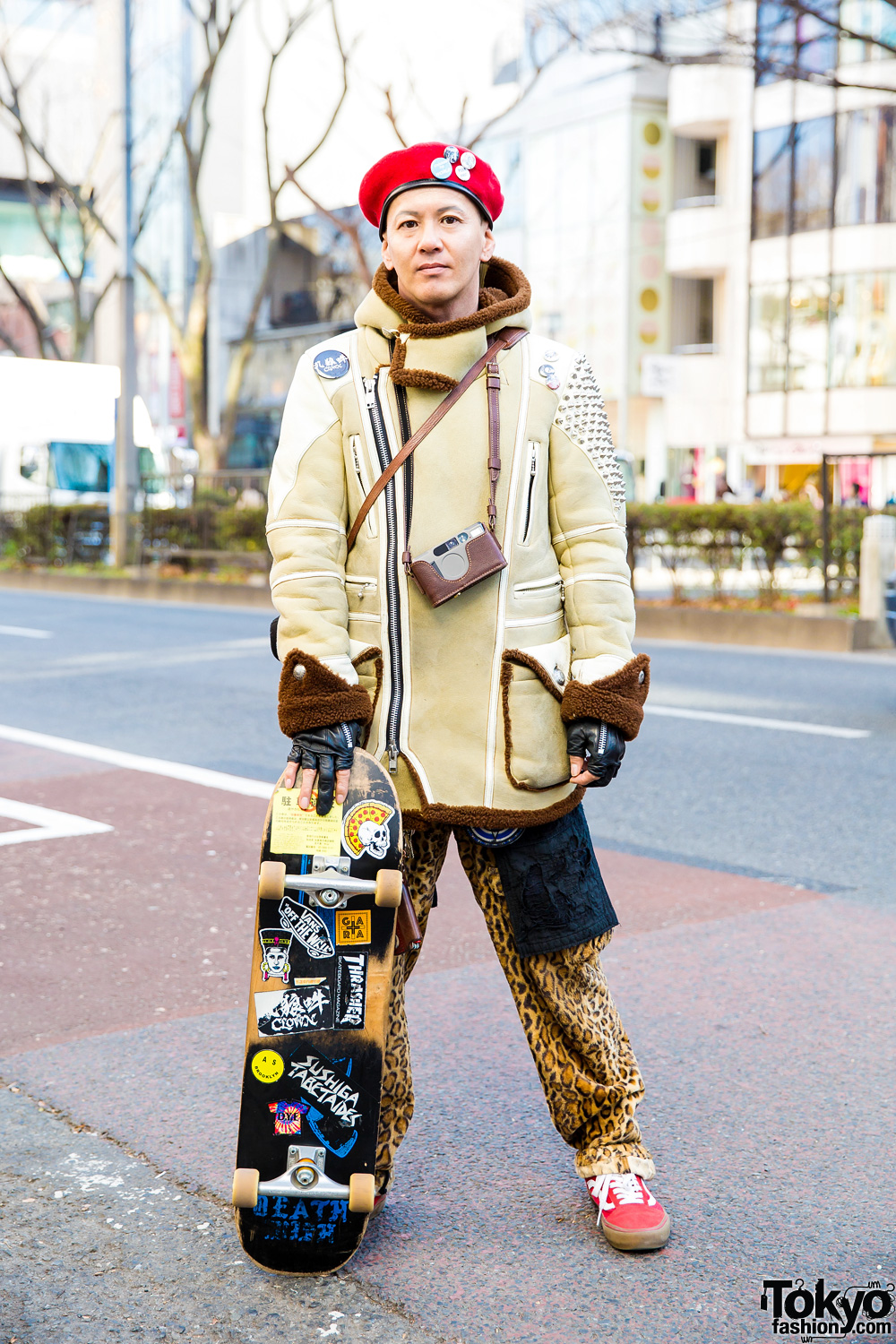 Japanese Skater in Color-Coordinated Menswear Street Style