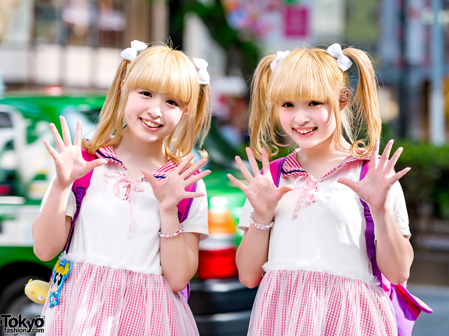 cute japanese twins in pink and white