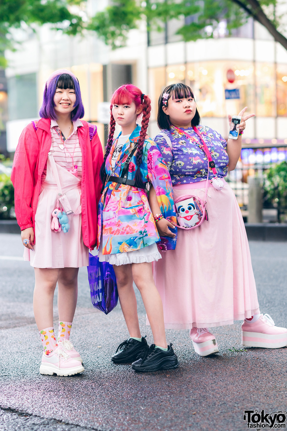 Kawaii Harajuku Street Styles w/ Colorful Hair, PUNYUS, Kobinai, ACDC Rag Powerpuff Girls, Uchu Hyakka, Disney Princess Backpack & Platform Sneakers