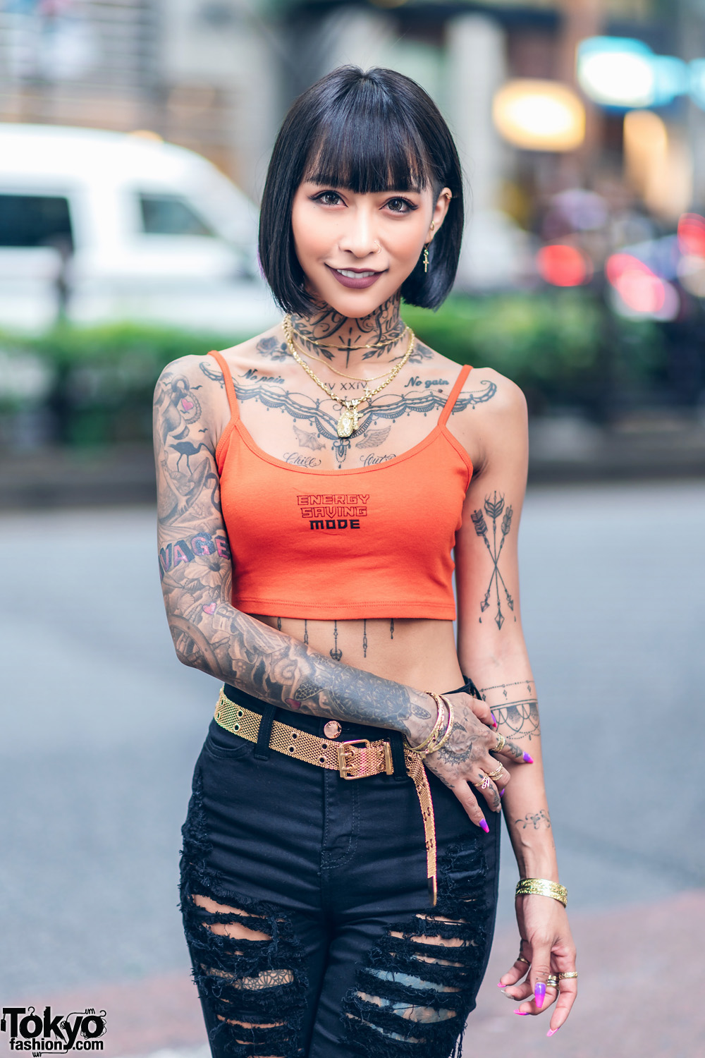 Harajuku X Cdmx Japanese Hair Makeup Artist And Model In Harajuku W Tattoos Crop Top Top