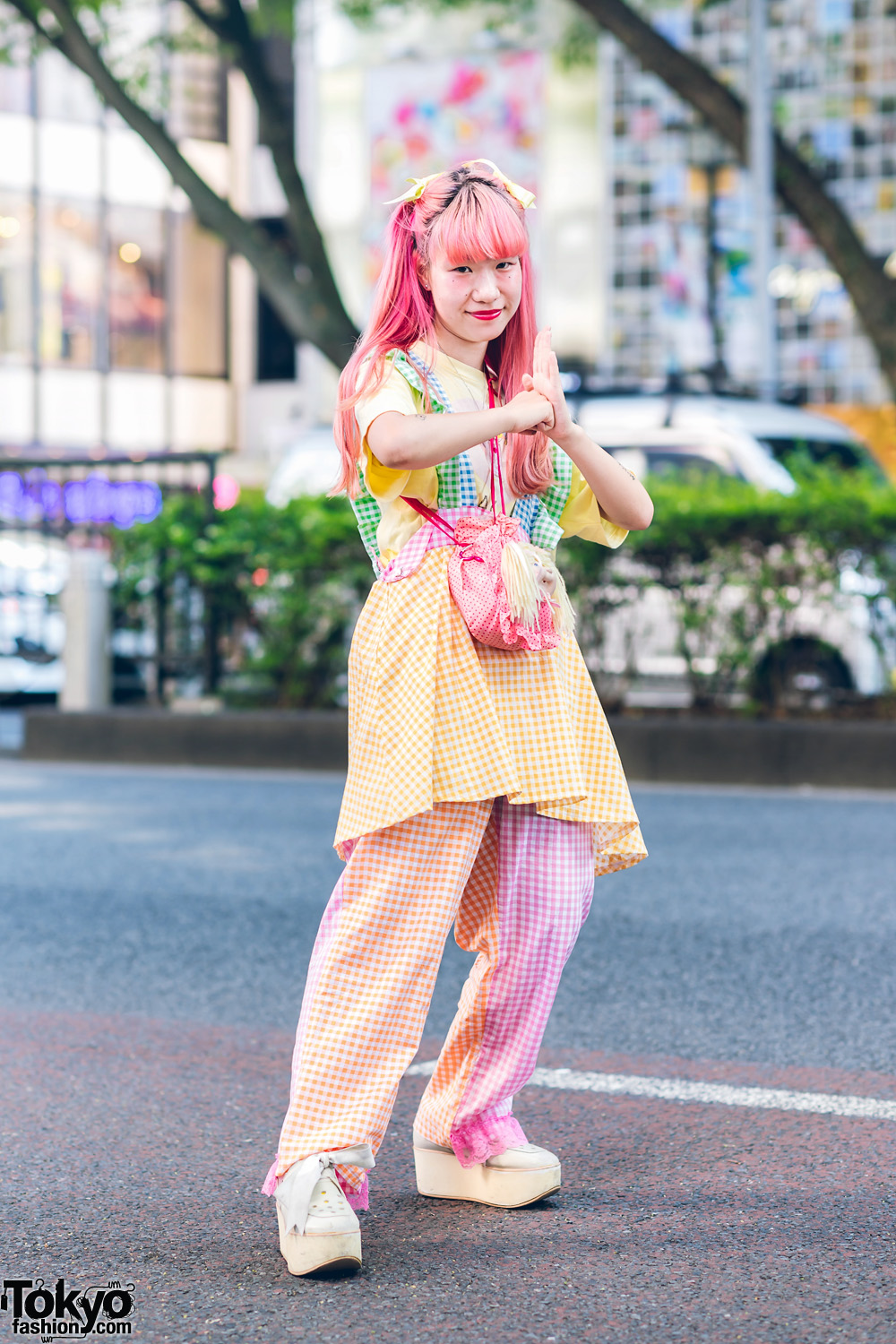 Pastel Gingham Handmade Harajuku Street Fashion W Hair Bows Hello