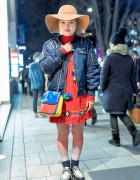 Harajuku Girl in Jouetie Bomber Jacket, Sankaku Dress & Creepers