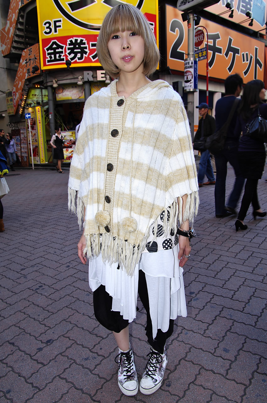 Blonde Japanese Girl in Hooded Knit Parka