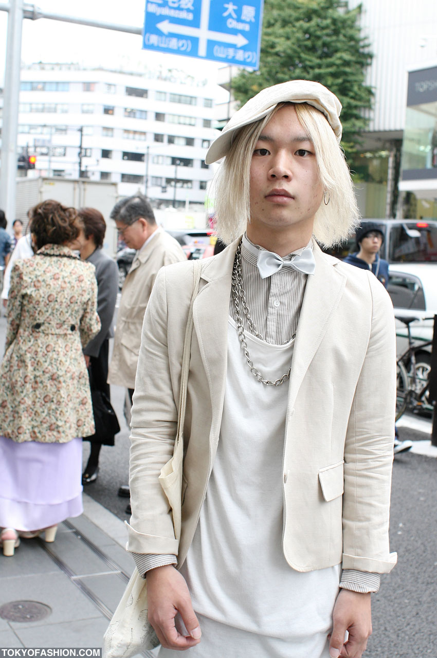 Bow Tie, White Hat & White Hair in Harajuku – Tokyo Fashion