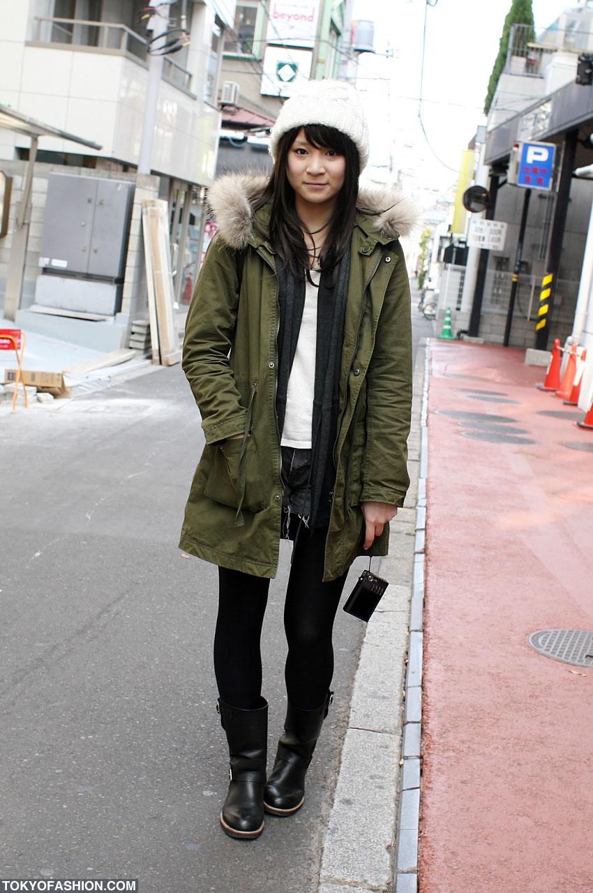 Japanese Mods Coat & White Beanie Girl in Harajuku – Tokyo Fashion