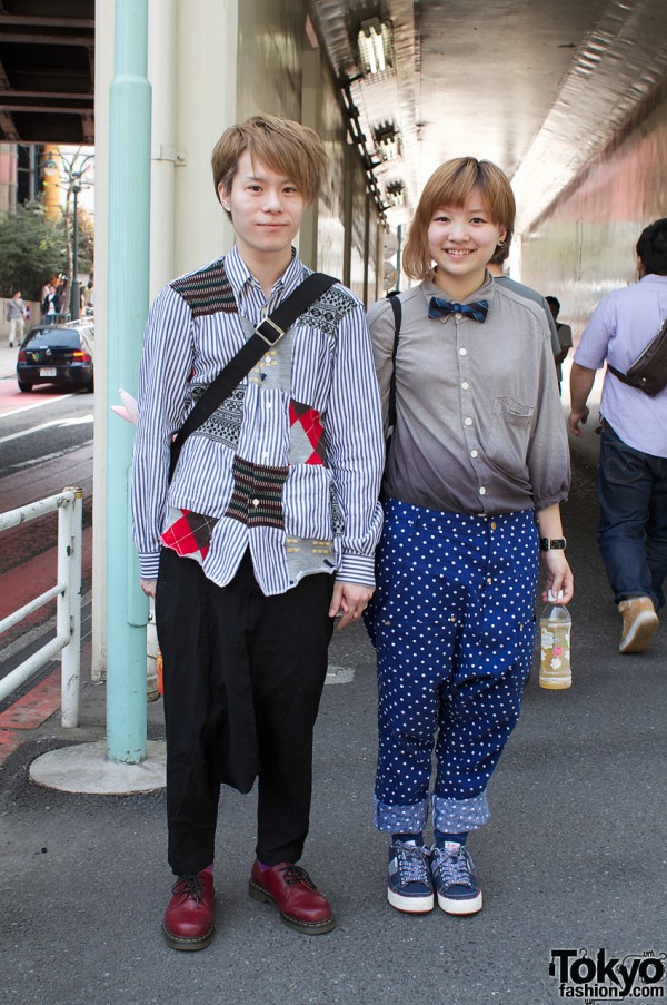 Japanese couple in patchwork shirt and bow tie