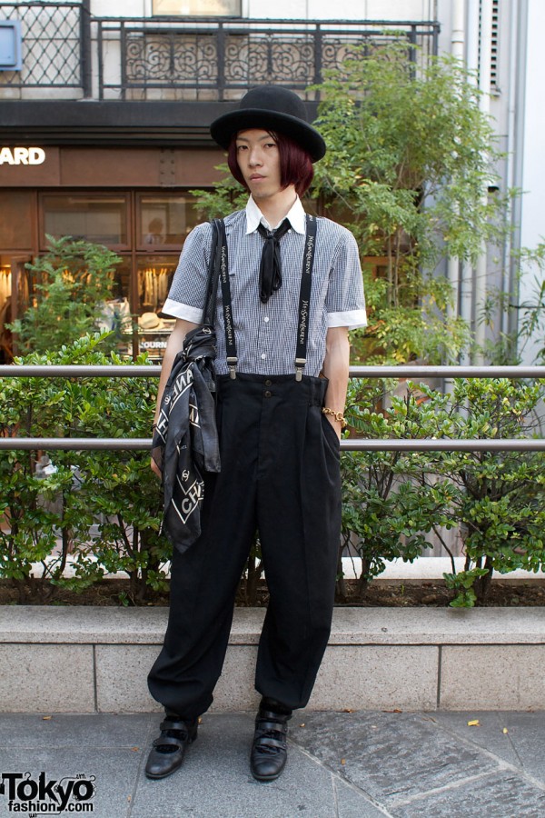 Hat, YSL Suspenders & Chanel Scarf