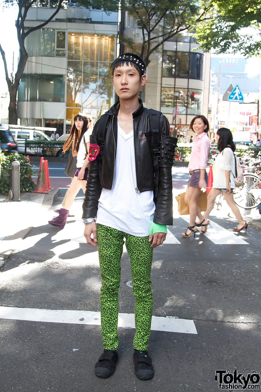 Handmade Spikes & Green Cheetah Leggings – Tokyo Fashion