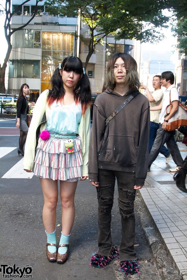 Cool couple in Harajuku show individual taste in shoes.