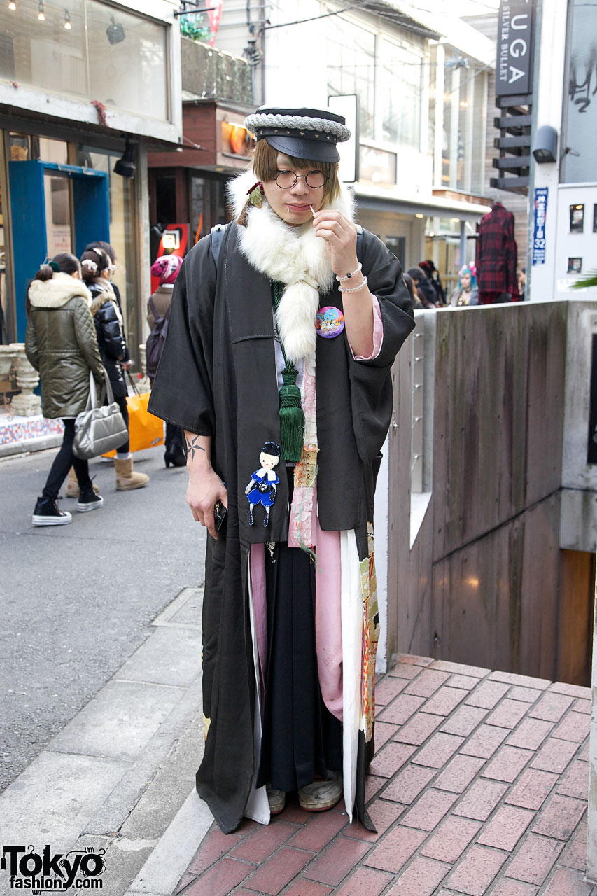 Guy in Robe, Fur Stole & Leather Cap – Tokyo Fashion
