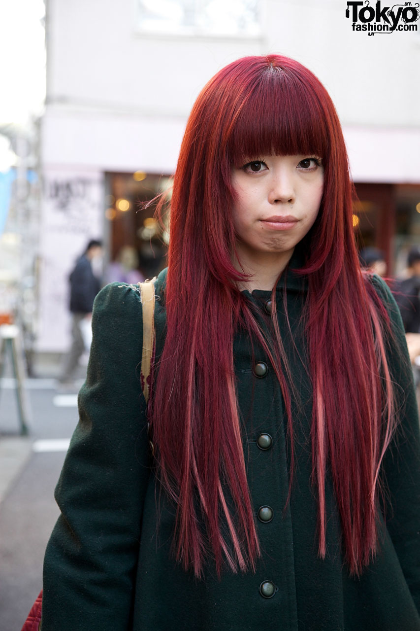 Japanese Girl W Long Red Hair Tokyo Fashion