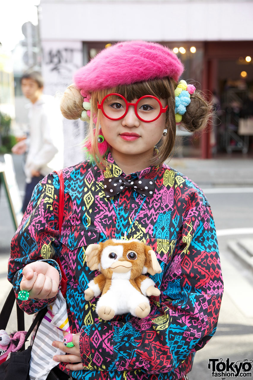 Double Bun Hairstyle Girl, Heart Handbag & Harajuku Gremlin