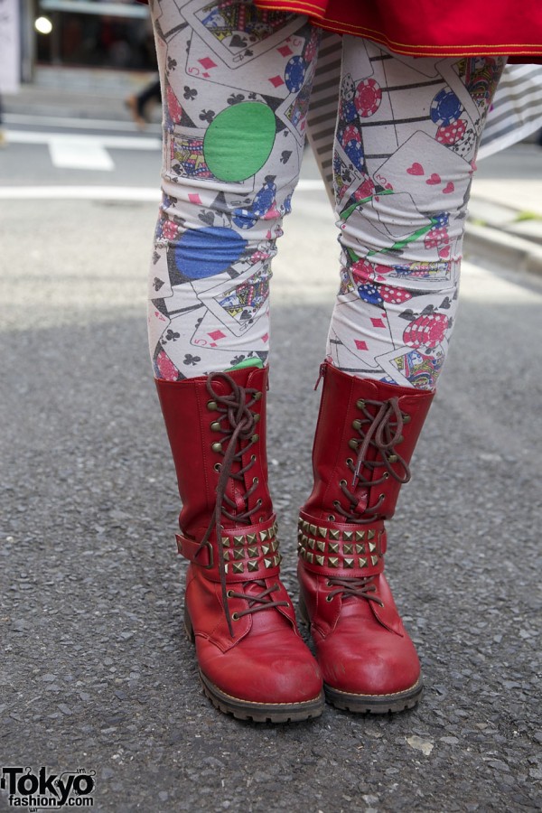 Red Studded Boots in Harajuku