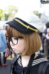 Japanese Girl in Navy Captain Hat