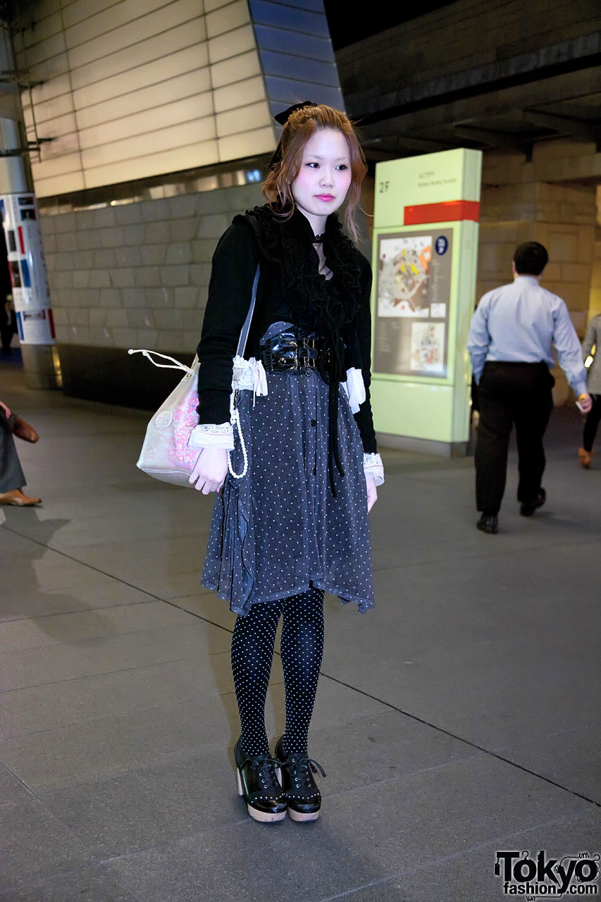 Tokyo Girl's Dot Skirt, Corset Belt & Heart Platform Heels