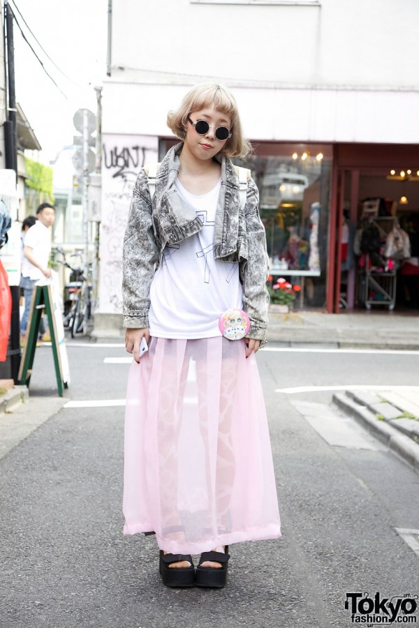Sheer Skirt Over Shorts & Upside Down Jacket in Harajuku