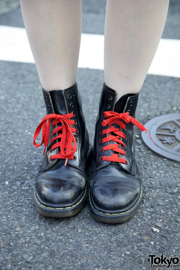 Black Leather Boots in Harajuku