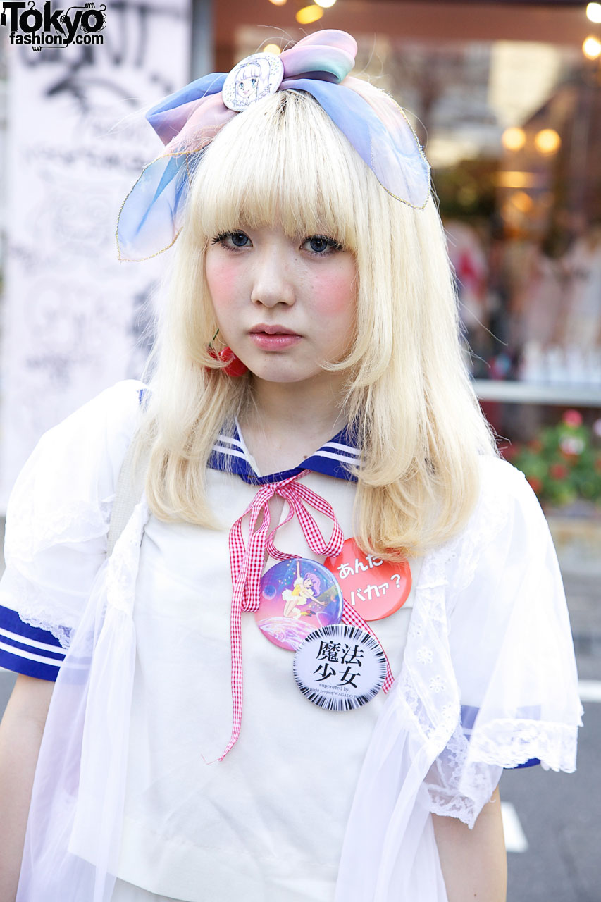 Japanese Fashion Student w/ Blonde Bob & Pixel Heart Earring in Harajuku