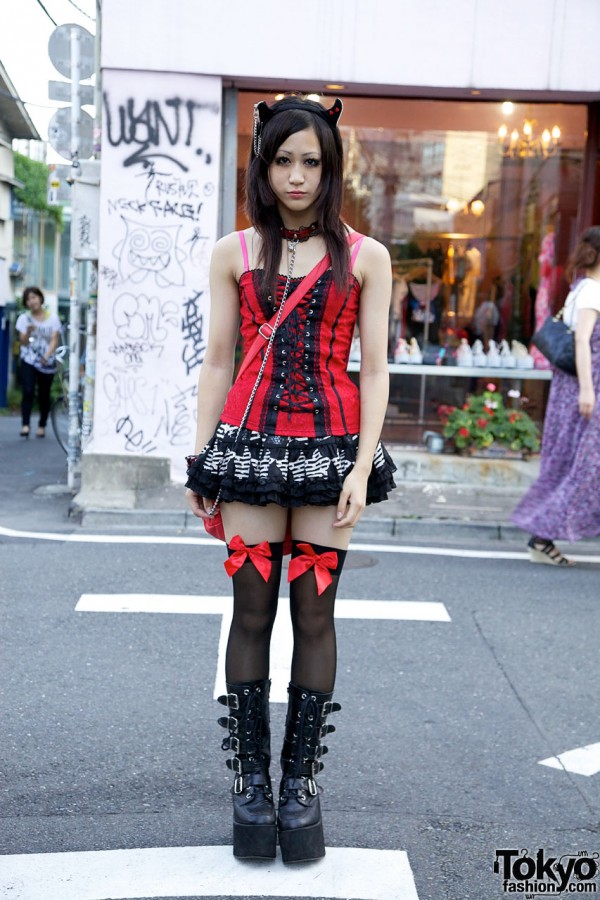 Japanese Girl’s Putumayo Devil Ears, Corset Top, tutuHA Skirt & GladNews Platform Boots