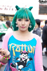 Green Odango Double Bun Hairstyle