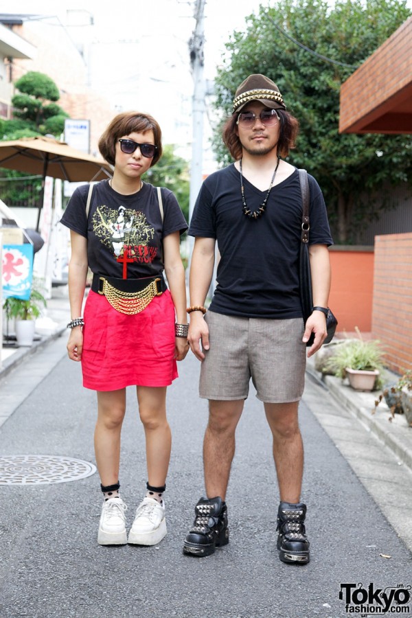 Girl w/ Forever 21 chain belt & guy w/ studded hat & sneakers