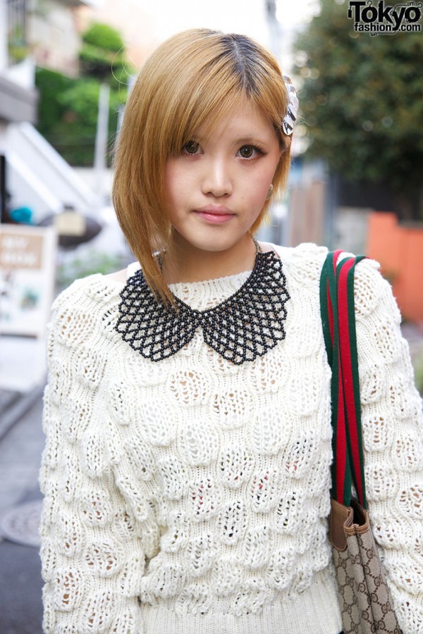 Beaded collar & Nadia sweater in Harajuku