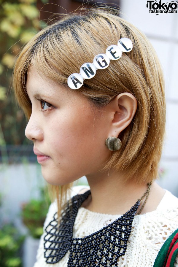 Angel hair clip & button earring in Harajuku