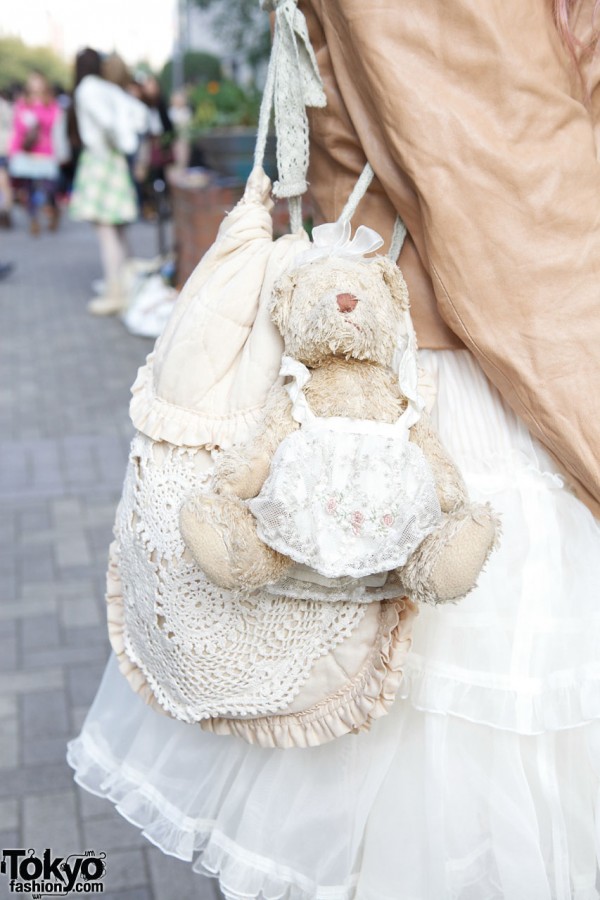 Handmade purse with stuffed bear from resale shop
