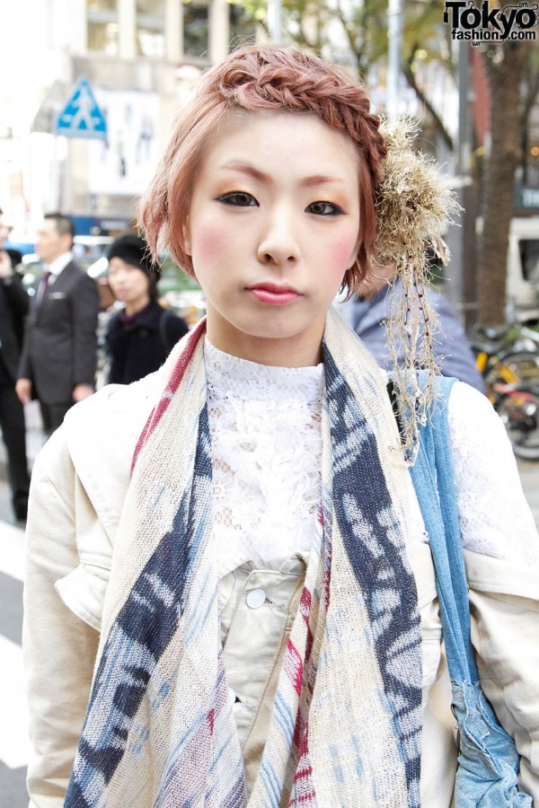 Girl with ethnic scarf in Harajuku