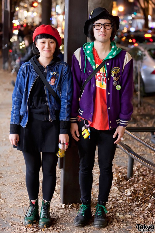 Harajuku Guy & Girl Wearing Hats, Buttons & Boots