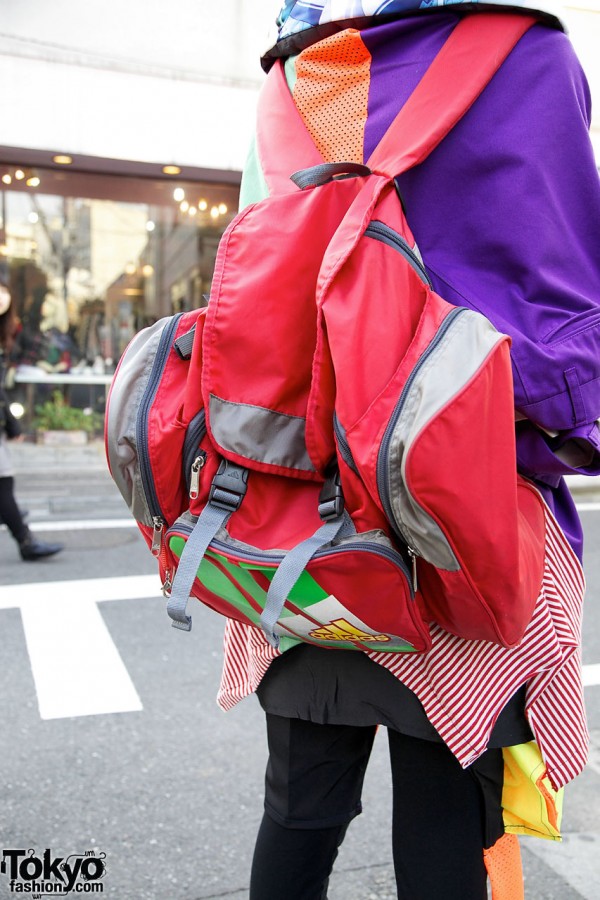 Red Adidas backpack in Harajuku