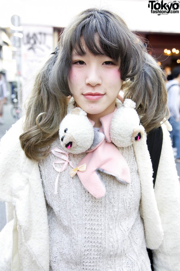Girl with animal ear muffs in Harajuku