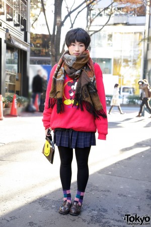 Girl’s Mickey Mouse Sweatshirt, Plaid Uniform Skirt & Penny Loafers ...