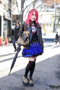 Goth girl with pink hair in Harajuku