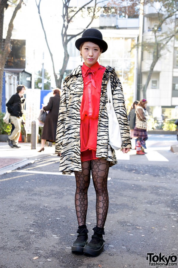 Girl’s Zebra Coat & Moschino Red Chiffon Dress