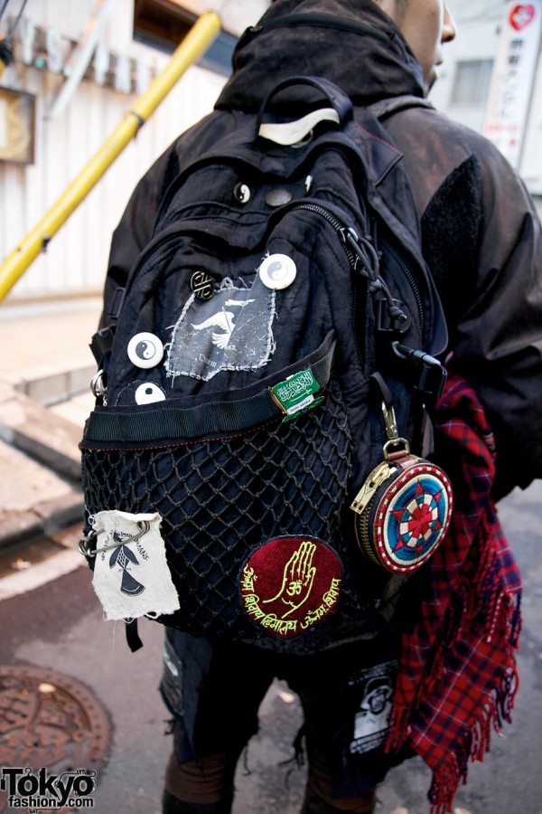 Nada backpack w/ patches & buttons in Harajuku