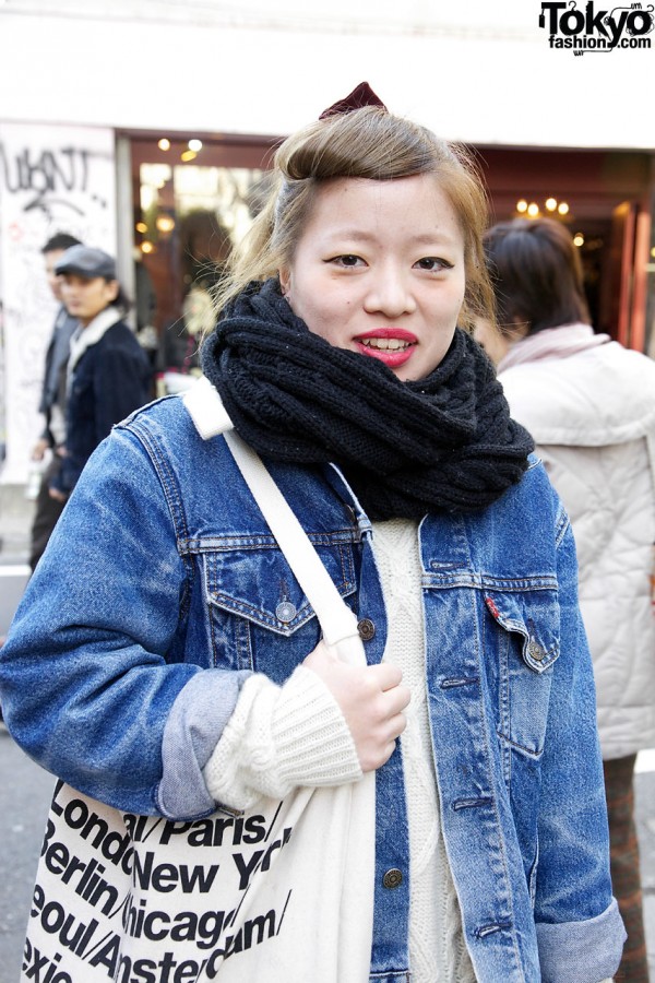 Cowl scarf & cable sweater in Harajuku
