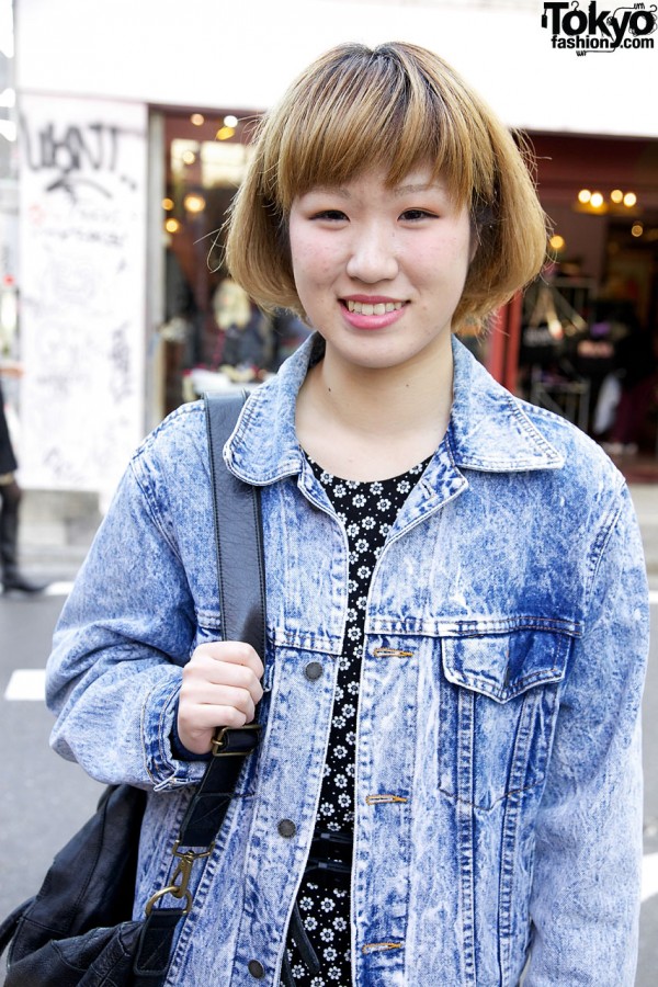 Floral dress & denim jacket in Harajuku