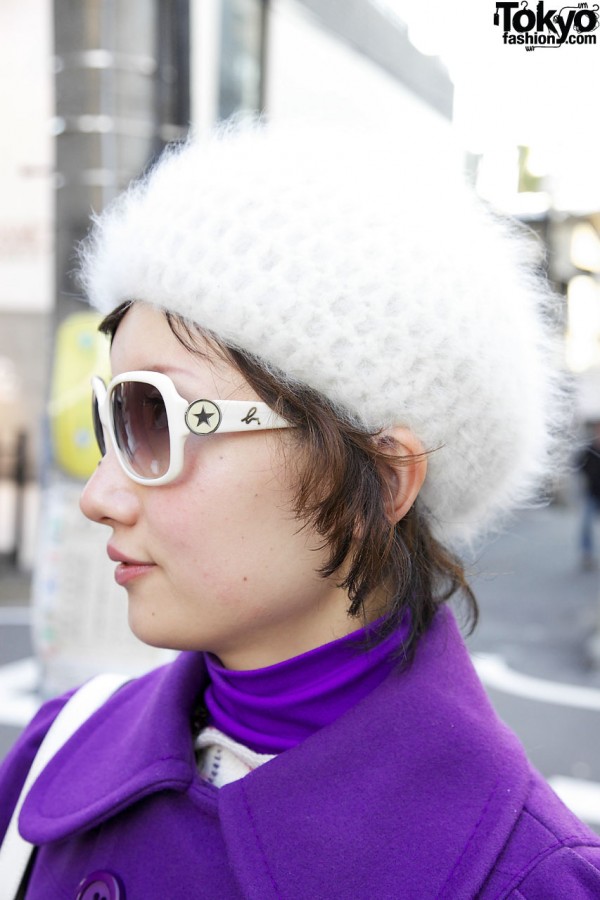 Quatre-Vents angora hat & white-framed sunglasses in Harajuku