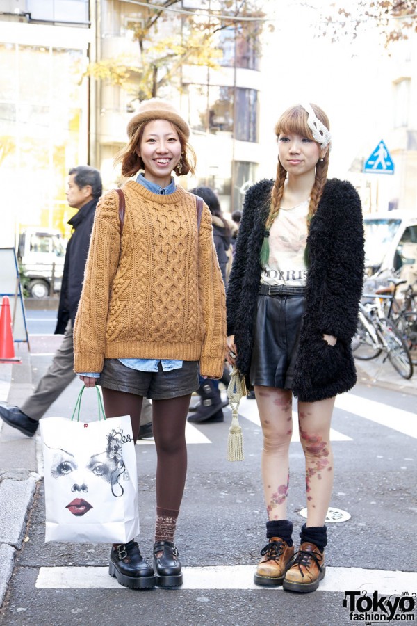 Cable Knit Sweater, Leather Shorts & Dr. Martens in Harajuku